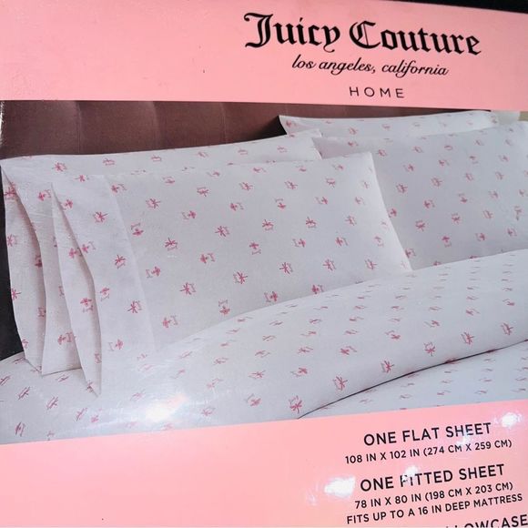 Juicy Couture Other - **SOLD** Juicy Couture Home 6 Piece King Size Sheet Set Pink Bee & Dragonfly